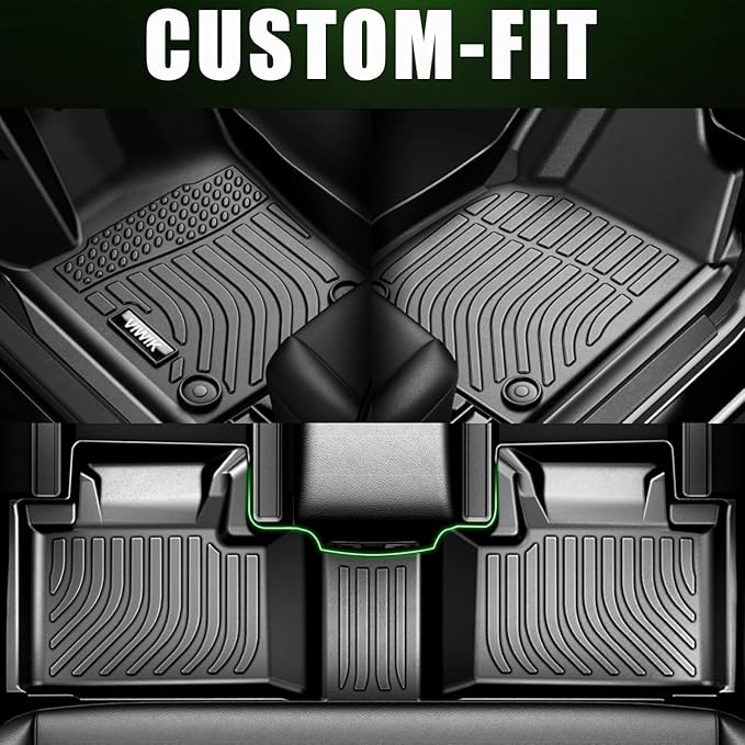 VIWIK Floor Mats for Toyota Tacoma 2024 2025 (Only for Double Cab) Automotive All Weather Custom Fit Floor Liner for 1st and 2nd Row Full Set Car Mats TPE