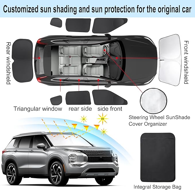 TINGLU Window Shades for Mitsubishi Outlander 2022-2025 2026(NOT for Outlander Sport) Accessories Car Side Full Windows Rear Windshield Sun Shade Camping Sun UV Rays Privacy Protection 8PCS
