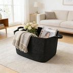 65L Large Blanket Basket,21"x16"x12" Rectangle Storage Bin with Handles,Woven Rope Laundry Basket for Toys, Clothes,Pillows,M