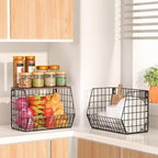 Wawocs Fruit Basket for Kitchen Counter 2 Tier Fruit Bowl, Stackable Wall Mounted Hanging Fruit Basket Wire Baskets with Wood