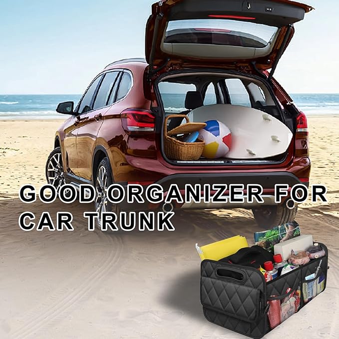 Car Trunk Organizer, Collapsible Auto Storage Box with Multi Pockets, Waterproof Oxford Cargo Organizer with Reinforced Handle
