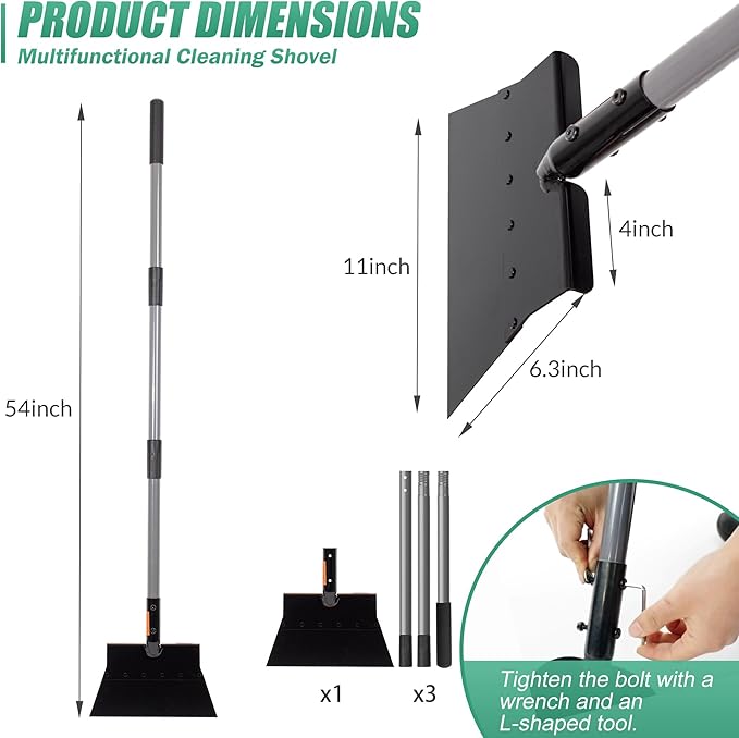 Suchtale Garden Flat Shovel,Floor Scraper, Heavy Duty Multifunctional Outdoor Cleaning Shovel with 54 Adjustable Long Handle, Ideal for Weed Scraper, Lawn Edging,Trenching,Driveway,Sidewalk