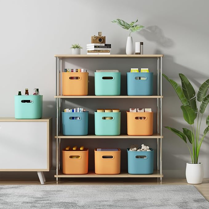 ORGIDOL 6 Pack Colorful Storage Bins with Lids Stackable Storage Container for Organizing, Storage Boxes with Handle for Shel
