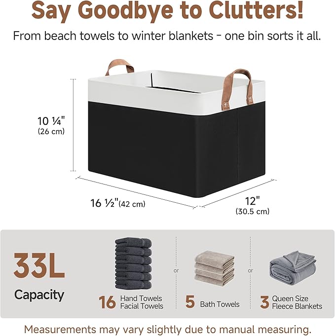 StorageWorks Storage Bins, Fabric Storage Bins for Shelves, Large Storage Baskets with Metal Frame, Closet Baskets and Bins w
