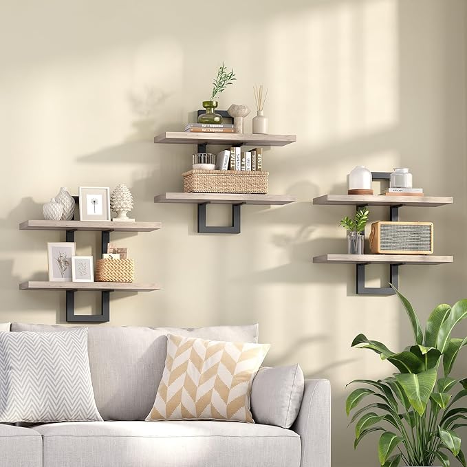 HOOBRO Floating Shelves, 15 Inch Wall Shelf Set of 3, Wall Mounted Storage Shelves 2-Tier, Hanging Bathroom Shelves, for Livi