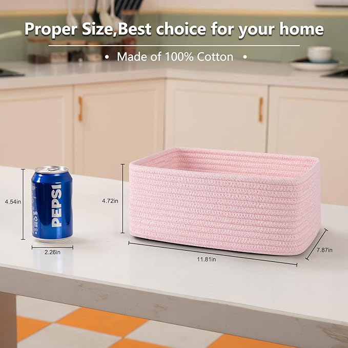 OIASKET 4 Pack Small Storage Shelf Baskets for Organizing, Mini Woven Rope Storage Bins for Towels, Cute Decorative Closet Or