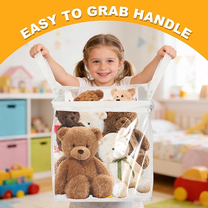 4 Pack Clear Toy Storage Bins with Lids - 12" x 12" Storage Cube Bins, Foldable PVC Boxes with Handles, Storage Organizers fo