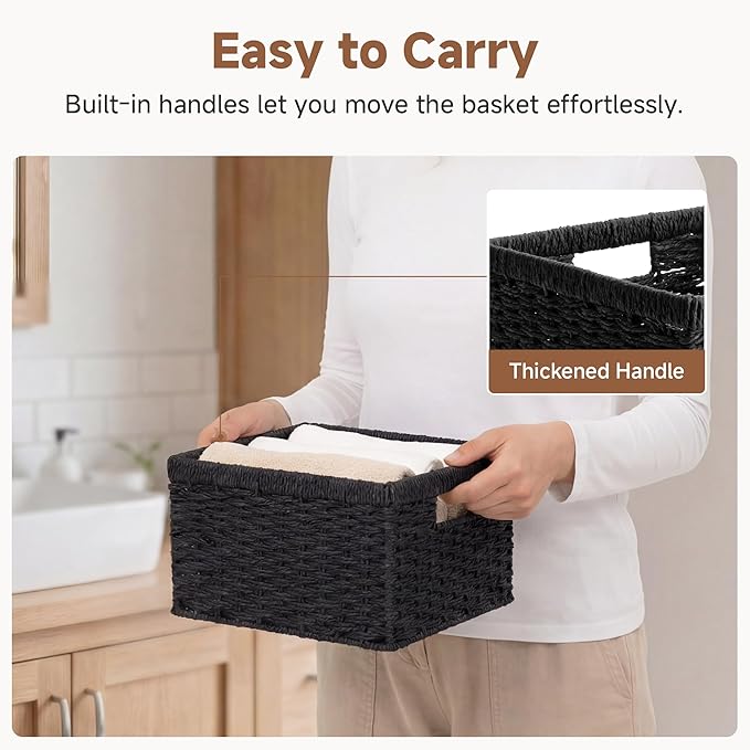 StorageWorks Wicker Basket with Handle, Wicker Storage Baskets for Organizing, Decorative Storage Baskets for Shelves, Paper 