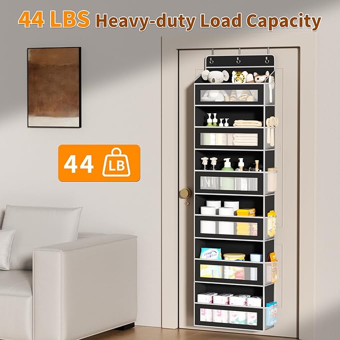 Over The Door Organizer with 6 Large Pockets, Over the Door Storage 12 Side Pockets, Hanging Door Organzier 44 lb Load Behind