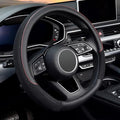 KAFEEK D Shape Steering Wheel Cover, Universal 15 inch, Microfiber Leather Viscose, Breathable, Anti-Slip,Warm in Winter and 