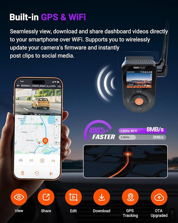 Vantrue S1 Pro Dash Cam Front STARVIS 2, 2.7K Mini Dash Camera for Cars, ADAS, App Control, Built-in WiFi GPS, G-Sensor, Loop