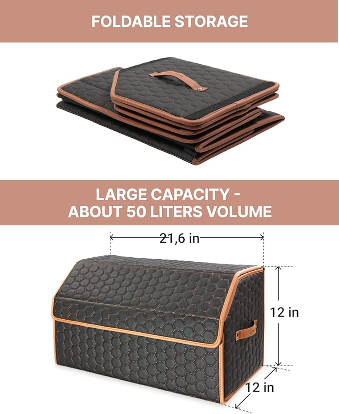 Owleys Foldable Trunk Organizer for Car Storage - Collapsible Auto Trunk Organizer With Lid - Trunk Organization (21.6 inch,
