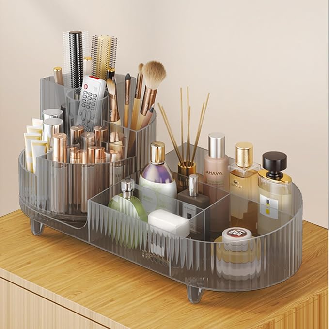 Rotating Makeup Organizer for Vanity with Brush Holder, Cosmetic Makeup Storage Organizer, Large Spinning Makeup Skincare Org