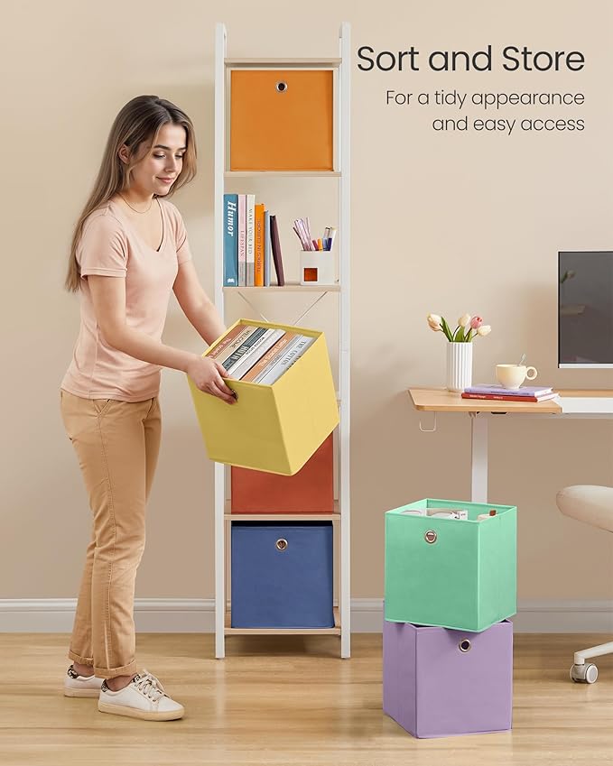 SONGMICS Storage Cubes, Set of 6 Odorless Foldable Storage Boxes, 10.2 x 10.2 x 11 Inches, Closet Organizers for Shelf, Rainb