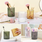 DASITON Makeup Brush Holder Organizer, Acrylic Makeup Brush Cup, Vintage Striped Make Up Brush Holder for Vanity, Bathroom Co