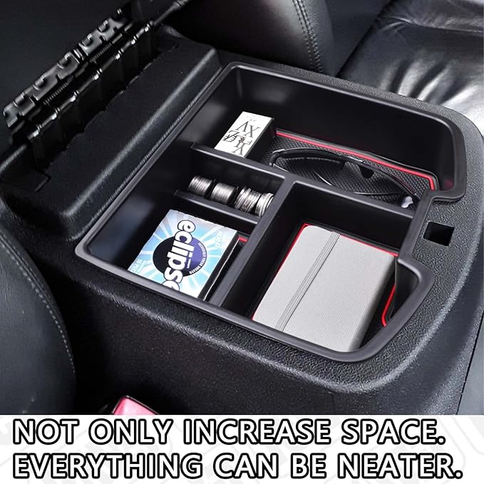 Center Console Organizer Compatible with 2007-2014 Chevy Silverado GMC Sierra Avalanche Tahoe Suburban Yukon Yukon XL Accessories, Floor Mounted Center Console ONLY,Red Trim