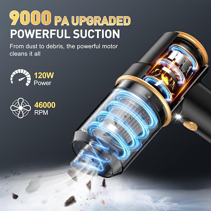 KMM Handheld Car Vacuum Cleaner, 9000PA Vacuum Cleaner & Air Duster, 120W High Power Vacuum Portable Cordless, Hand Held Vacu