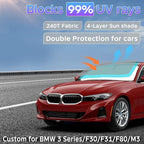 Sun Shade Sunshade for BMW 3 Series F30/ F31/ F80/ M3 2020-2024 2025 2026 Windshield Cover, 4-Layers Sun Shield for 328i 335i 320i 330i 325i 250T Silver Coating Sun Visor Foldable Window Shade