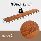 12 Inch Deep Floating Shelves Set of 2, 48 Inch Extra Wide Solid Wood Wall Shelves, 4ft Heavy Duty Farmhouse Bookshelf with 1