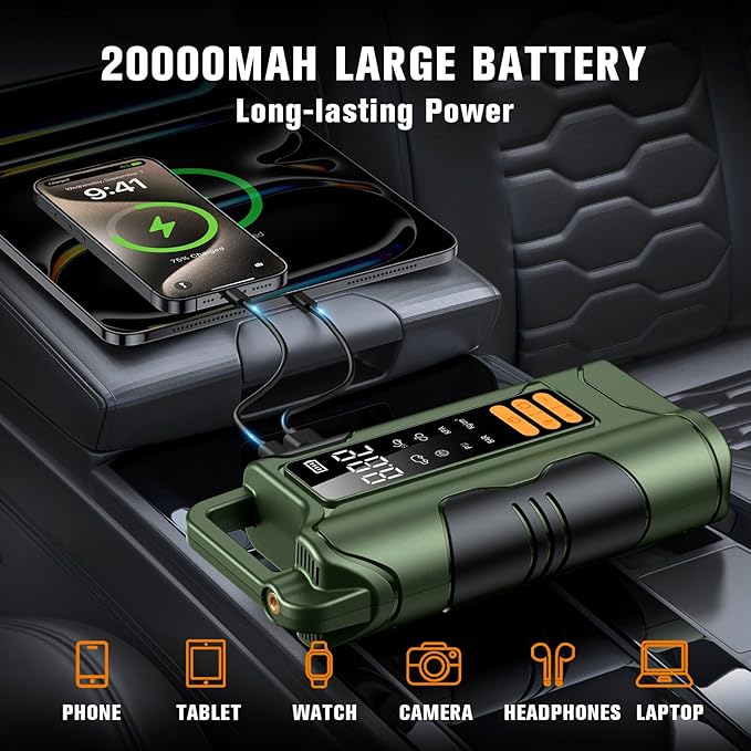 Jump Starter with Air Compressor,5000A Car Battery Jumper Starter, 16000mAh Battery Jumper Starter Portable for 10L