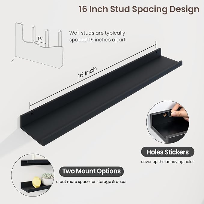Axeman 36 Inch Floating Shelves | Black Picture Ledge Shelf Set of 3 | Rustic Wood Wall Shelves with Lip | 36" Black Picture 