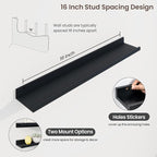Axeman 36 Inch Floating Shelves | Black Picture Ledge Shelf Set of 3 | Rustic Wood Wall Shelves with Lip | 36" Black Picture 