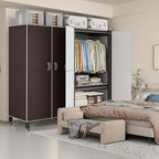 Heavy Duty Covered Clothes Rack with Magnetic Door Foldable Portable Wardrobe Closet for Hanging Clothing Rolling Black Metal