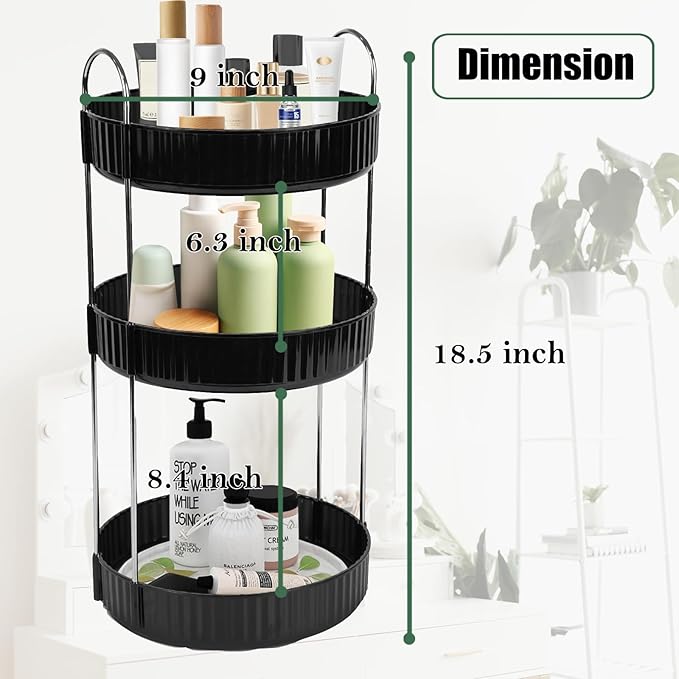 Rotating Makeup Organizer Countertop 3 Tier Lazy Susan Trays Spinning Skincare Perfume Storage for Bathroom Counter Vanity, B