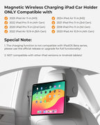 KU XIU Magnetic Wireless Charging Car Headrest Tablet Holder for iPad Pro 11/Air 11 M2/M3, Long Arm Tablet Mount Back Seat for Kids, Road Trip Essentials Stand for iPad Pro 11" 1/2/3/4, Air 10.9" 4/5