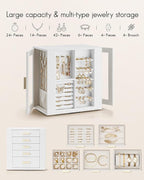 Vlando 360° Rotating Jewelry Box with 5 Drawers, Large Jewelry Storage with 2 Glass Window, PU Leather Jewelry Organizer for 