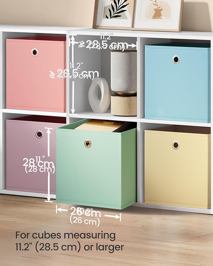 SONGMICS Storage Cubes, Set of 6 Odorless Foldable Storage Boxes, 10.2 x 10.2 x 11 Inches, Closet Organizers for Shelf, Rainb