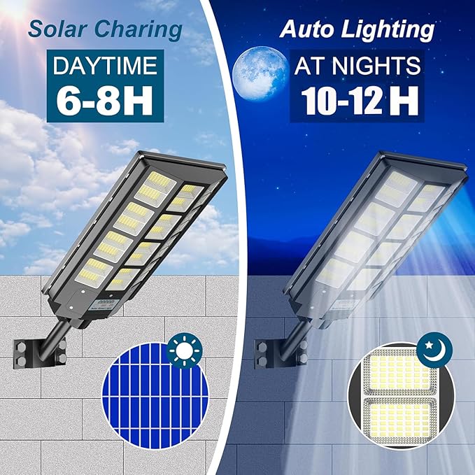 9000W Pro Large Solar Street Lights Outdoor with Thickened Shell, Commercial Grade Street Light Dusk to Dawn, Motion Sensor Solar Security Flood Light Waterproof for Parking Lot, Yard, Driveway, Farm