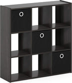 Furinno Simplistic 9-Cube Organizer with Bins, Small Size (Assembled unit dimensions : 7.9"D x 26.5"W x 26.7"H inches), Espre