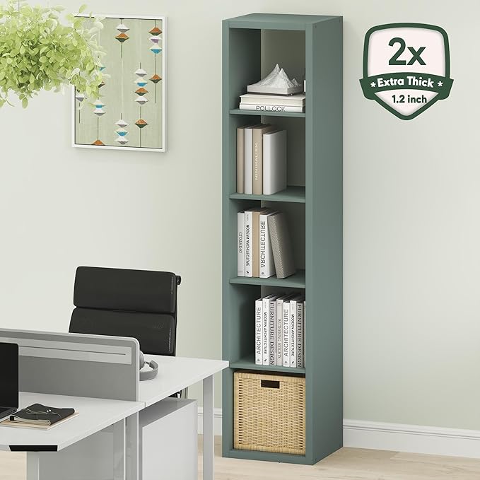 Furinno Cubicle Book Shelf, Vertical 5-Cube Bookshelf, Extra Thick Horizontally & Vertically Reversible Bookcase with Open Ba
