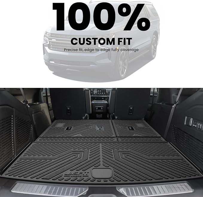 LASFIT Trunk Mat with Backrest Mat 2021-2026 for Chevrolet Chevy Tahoe/GMC Yukon (Only Yukon, Not Fit Yukon XL)/Cadillac Escalade (Only Escalade, Not Fit Escalade ESV), All Weather TPE Custom Fit