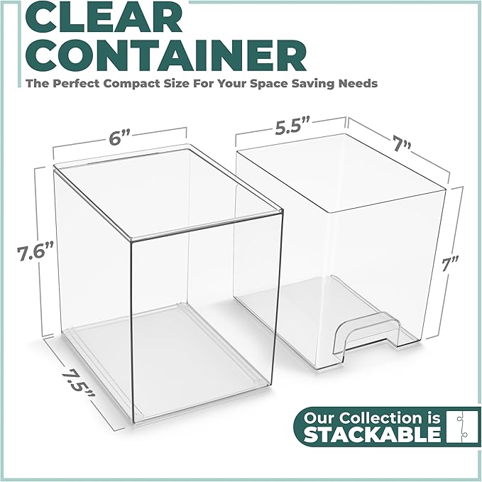 Sorbus Acrylic Storage Containers - 4 Pack, Stackable Storage Bins Set for Bathroom Organization - Clear Acrylic Drawer Organ