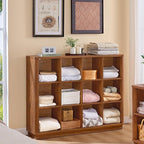Joaxswe 12 Cube Storage Organizer, 41" Wide Large Bookshelf with Curved Edge, Wood Floor Standing 3-Tier Cubby Bookcase w/Bas