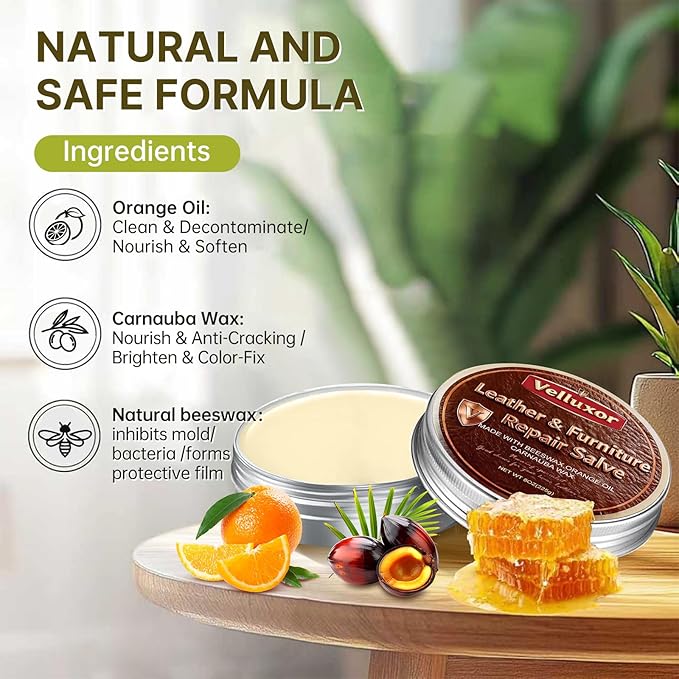 Leather Cleaner and Conditioner, Premium Wooden & Leather Furniture Repair Salve, Polisher & Moisturizer, Restores & Protects