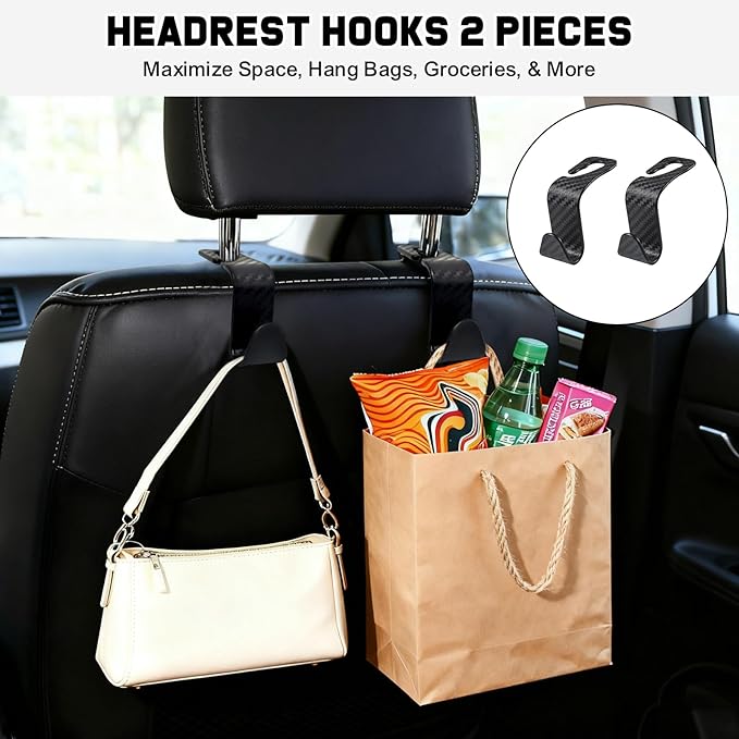 Car Organizer and Storage 5-in-1 Set with Front Seat Organizer, Backseat Organizer, Car Trash Can & 2 Headrest Hooks, Universal Car Storage Accessories for SUV Truck & Sedan Vehicle