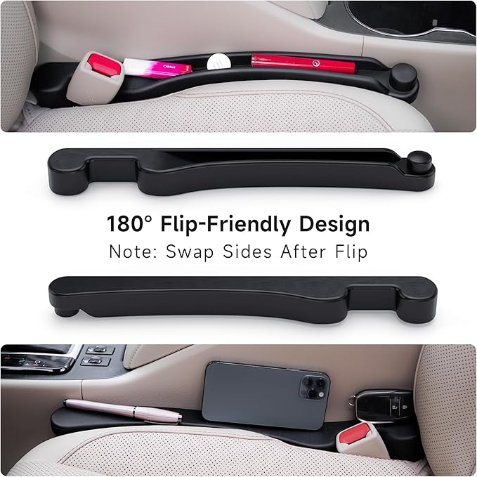 Car Seat Gap Filler Set of 2, 3IN1 Seat Side Gap Filler Plug with Storage Slot & Hook Function, Soft Foam Universal Fit Car SUV Truck Fill Gap Between Seats Console Organizer（Narrow Black）