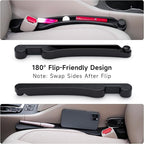 Car Seat Gap Filler Set of 2, 3IN1 Seat Side Gap Filler Plug with Storage Slot & Hook Function, Soft Foam Universal Fit Car SUV Truck Fill Gap Between Seats Console Organizer（Narrow Black）