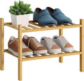 BMOSU 2-Tier Bamboo Small Shoe Rack Premium Stackable Shoe Shelf Storage Organizer for Hallway Closet Living Room Entryway Or
