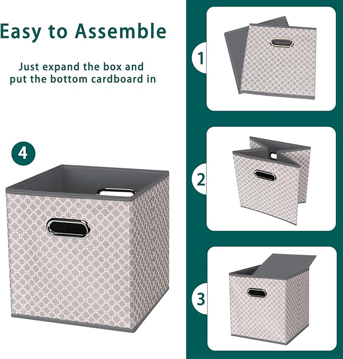 Fabric storage bins Cubes, Fabric Cube Organizer with Handle, Foldable Cube Bins for Cloth or Accessary Storage, 11x11x11, Se