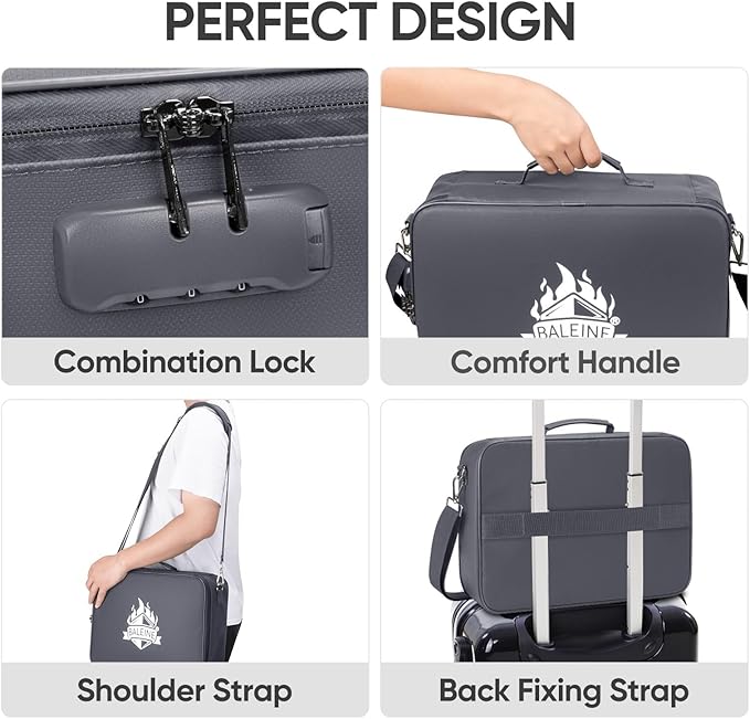 BALEINE Fireproof Document Box with Lock, Portable Fireproof Document Bag Waterproof Fire Proof File Boxes for Documents, Fil