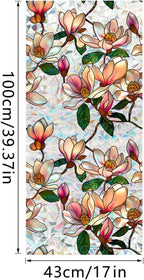 Niviy Magnolia Flowers Stained Glass Window Film, Rainbow Window Film Glass Decals Static Cling Stickers, Windows Tint for Home Bathroom (16.93 x 78.7inch)