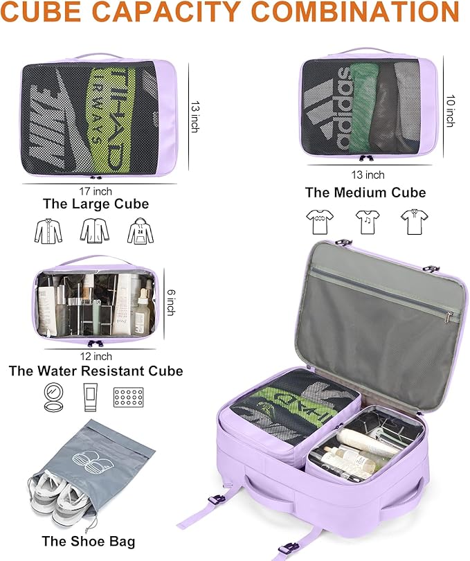 Lumesner Carry on Travel Backpacks, Extra Large 40L Flight Approved Bag for Men & Women,Expandable Suitcase Backpack With 4 P