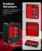 Homde Jewelry Organizer Girls Women Jewelry Box for Necklaces Rings Earrings Gift Bracelets Storage Case (Black + Red + Gold)