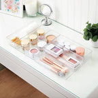 STORi SimpleSort 6-Piece Stackable Clear Drawer Organizer Set | 9" x 3" x 2" Rectangle Trays | Narrow Makeup Vanity Storage B