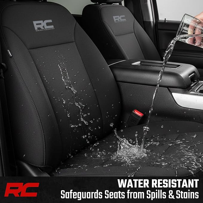 Rough Country Neoprene Seat Covers for Chevy Silverado & GMC Sierra 1500 (2019-2026) w/No Rear Seat Storage or Cup Holder - W