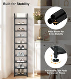 STO STO 10-Tier Narrow Shoe Rack with Sturdy Mesh Shelves, Slim Tall Metal Shoe Organizer for Entryway, Closet, Hallway, Hold